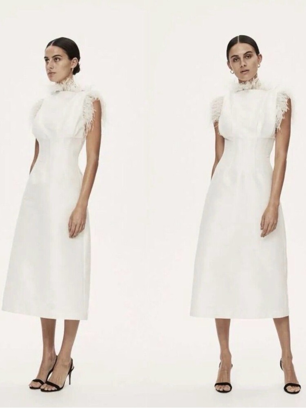 Rachel Gilbert Solomon Feathered
Taffeta Dress In White NWT